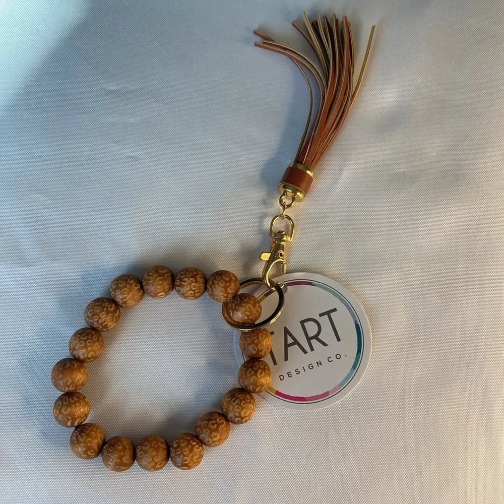 Tart Design Co Wooden Beaded Tassel Bracelet Keychain – Brown – NWT